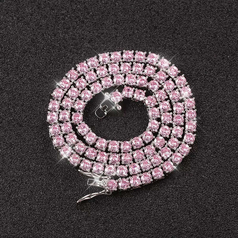 Hip Hop Charm Necklace Designer Jewelry Sexy Iced Out Bling Vvs Sliver Purple Gold Pink moissanite Tennis Chain For Women Men