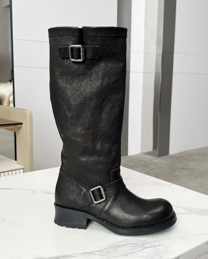 Women's denim big toe short boots fashionable belt buckle leather boots fashion show party casual riding boots 35-41