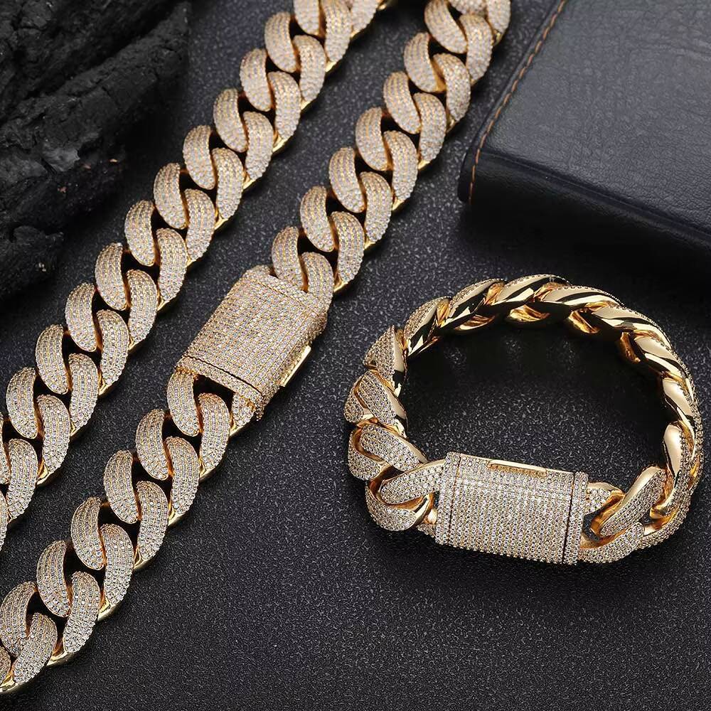 NUOYA New Style Iced Out CZ Cuban Chain Bracelet Hip Hop Mens Jewelry 18k Gold Plated Cuban Link Chain Men Bracelet