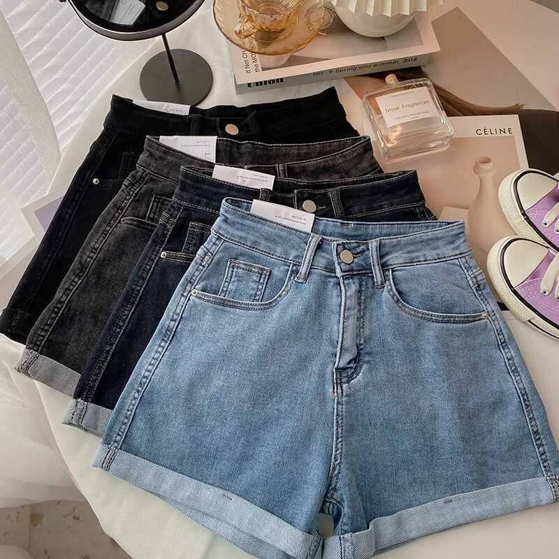 High-waisted Plus-size Women Jeans Student Casual Versatile Trendy A- line Hot Pants Cotton Material Straight Cylinder Style dongdumaoyi