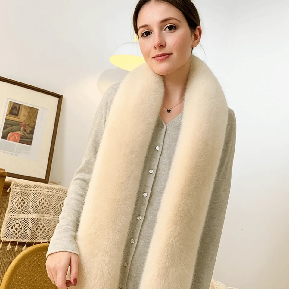 Fashionable 180cm Fur Long Scarf Soft Plush Thick Winter Fluffy Scarf Fur Decor Long Strip Scarf for Women Men 250929