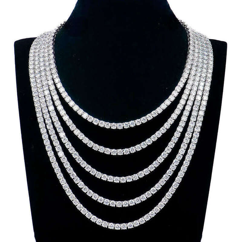Pass Dia Tester VVS1 D Color With GRA Certificate Moissanite Chain For Women Solid Sier 4MM W Tennis Necklace Hip Hop Jewelry Woman Christmas Gift