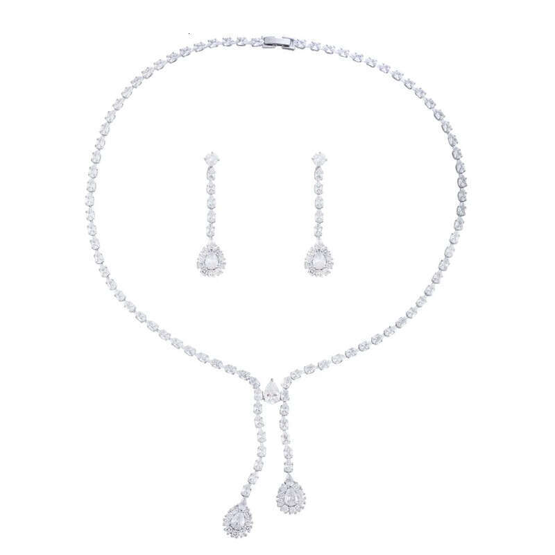 2023 Wedding Jewelry Sets White Gold Fill Water Drop 5A Cubic Zircon CZ Dia Sparkling Handmade Party Women Bridal Dangle Earring Necklace Gift