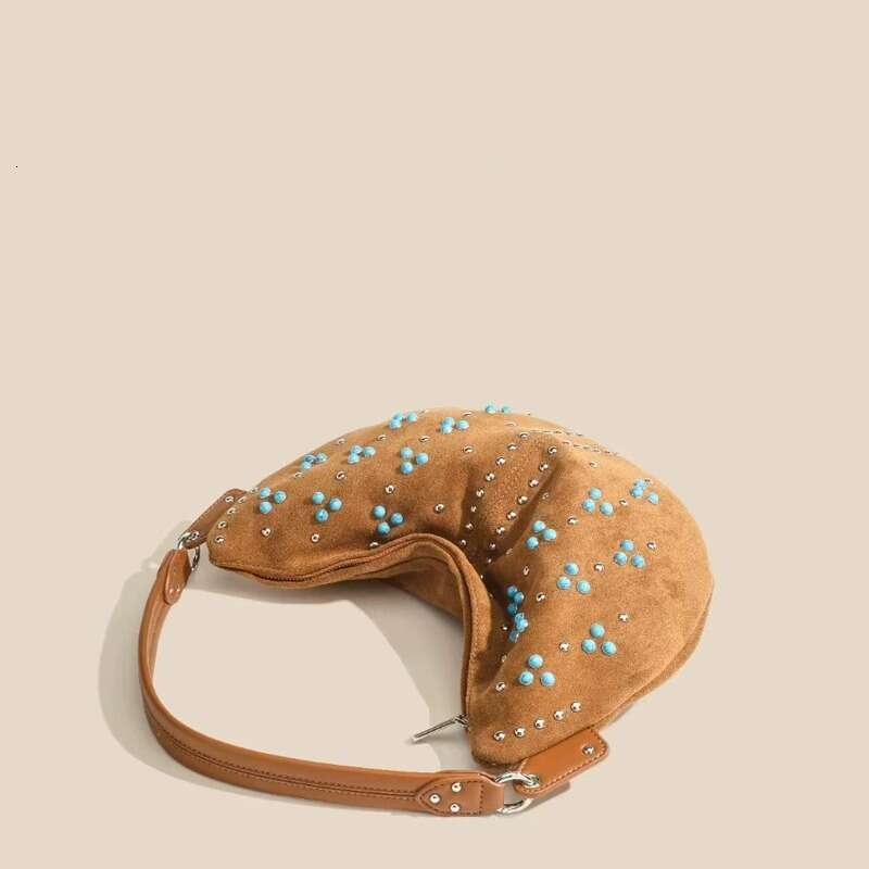 designer bag Luxury bag Niche Genuine Leather Rivet Underarm New Super Popular Saddle Single Shoulder Crossbody Crescent Bag for Women