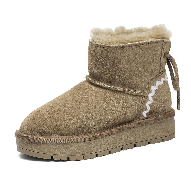 EBV designer shoes hot free shipping High quality Sheepskin fur on Leather short waterproof winter new keep warm plush bow cotton shoes for woman brow