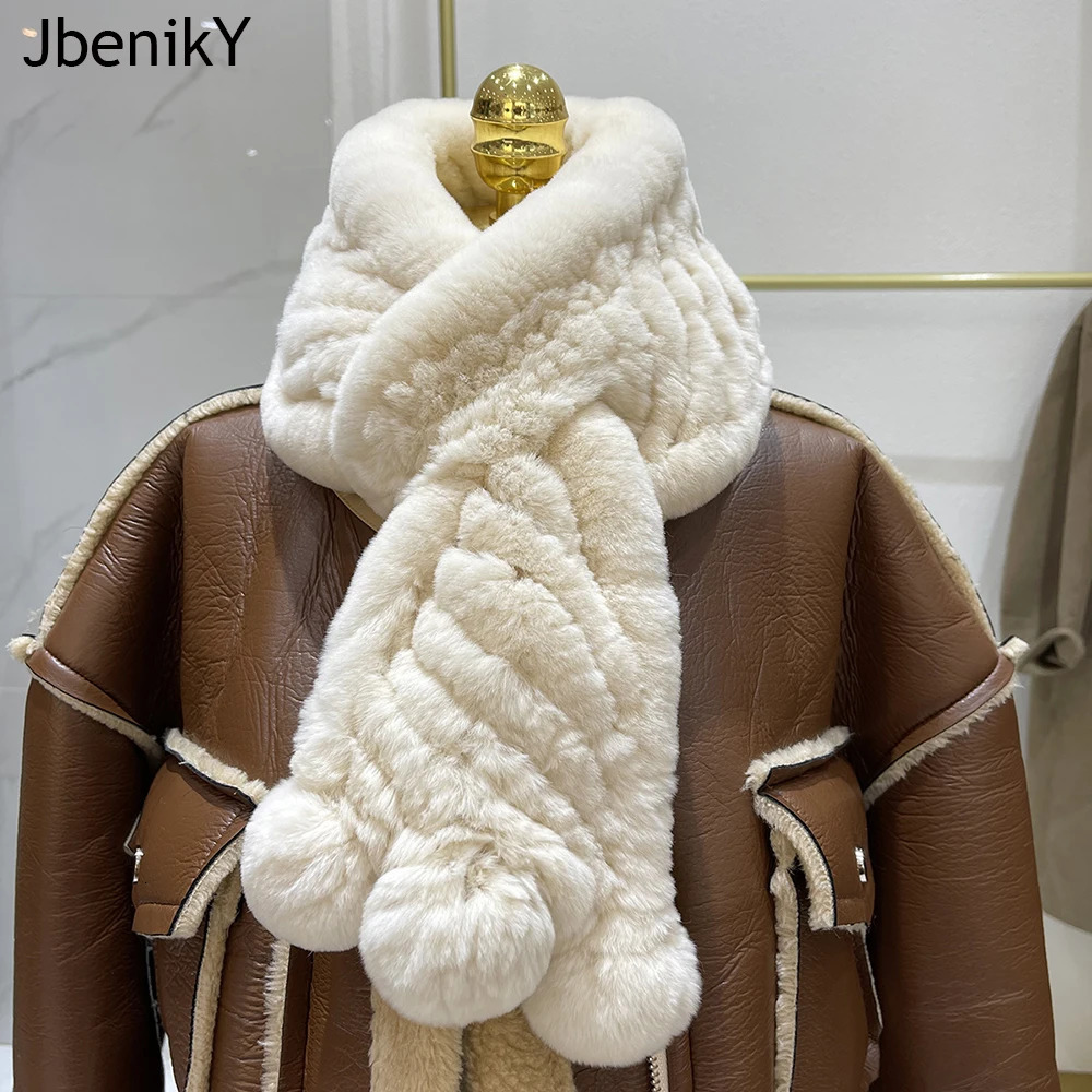 2025 Winter Warm Lady 100 Natural Fur Ball Muffler Fashion Knit Rex Rabbit Fur Scarves Russia Women Real Rex Rabbit Fur Scarf 250929