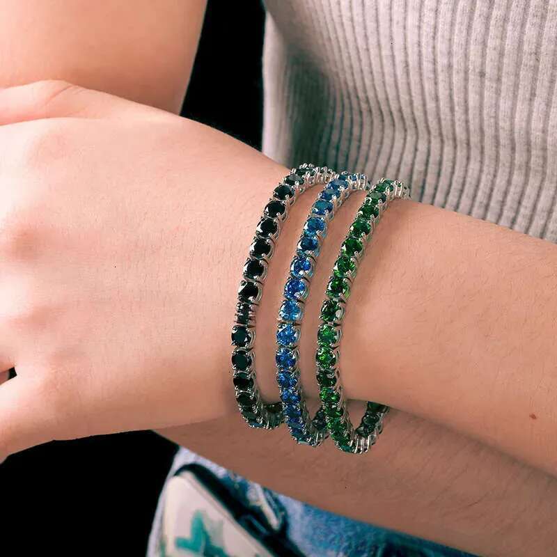 New Trend Fine Jewelry Iced Out Blue Green Colorful VVS Moissanite Dia Cluster Chain Tennis Necklace For Women Men