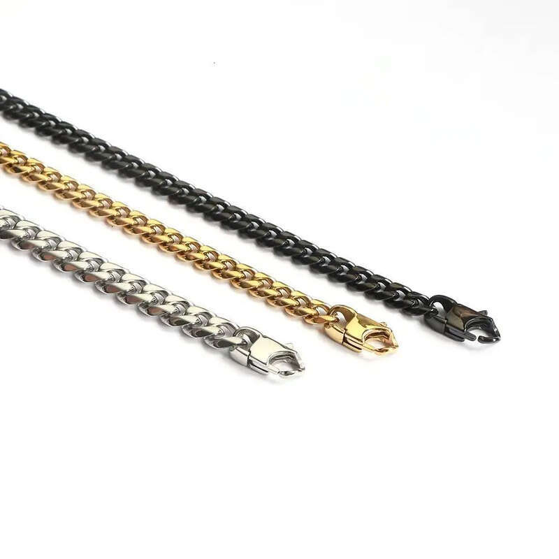 High Quality Stainless Steel Cuban Link Chain Necklace for Men Dia Cut Black Sier Vintage Trendy Jewelry Gold Plating
