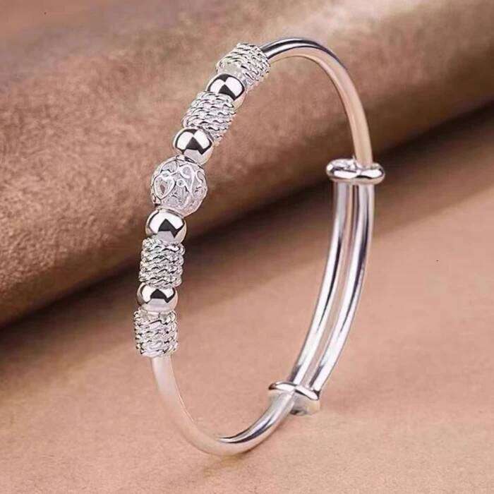 Charms Sterling Sier Bangle For Women Original Adjustable Lucky Bead Bracelets Party Wedding Fine Jewelry