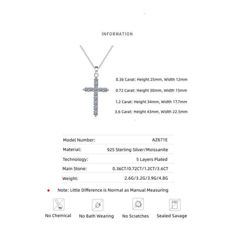 Iced Out D VVS1 Pendant for Men Solid Sier Engagement Jewelry Gift Moissanite Womens Cross and Necklace