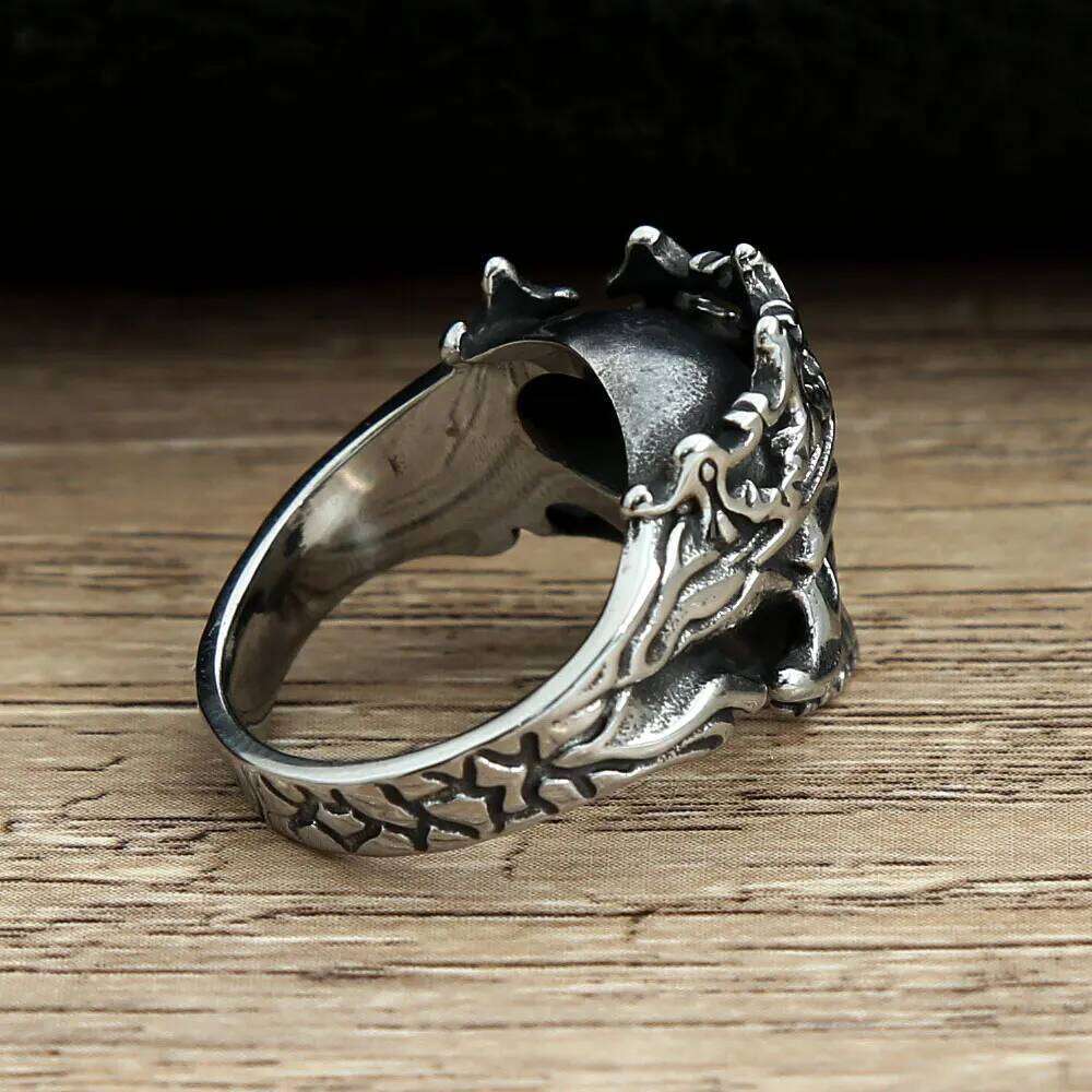 Vintage Gothic Crown Caarium Skull Punk Ring Men 316L Stainless Steel Halloween Fashion Jewelry Gift For Boyfriend Size 7-13