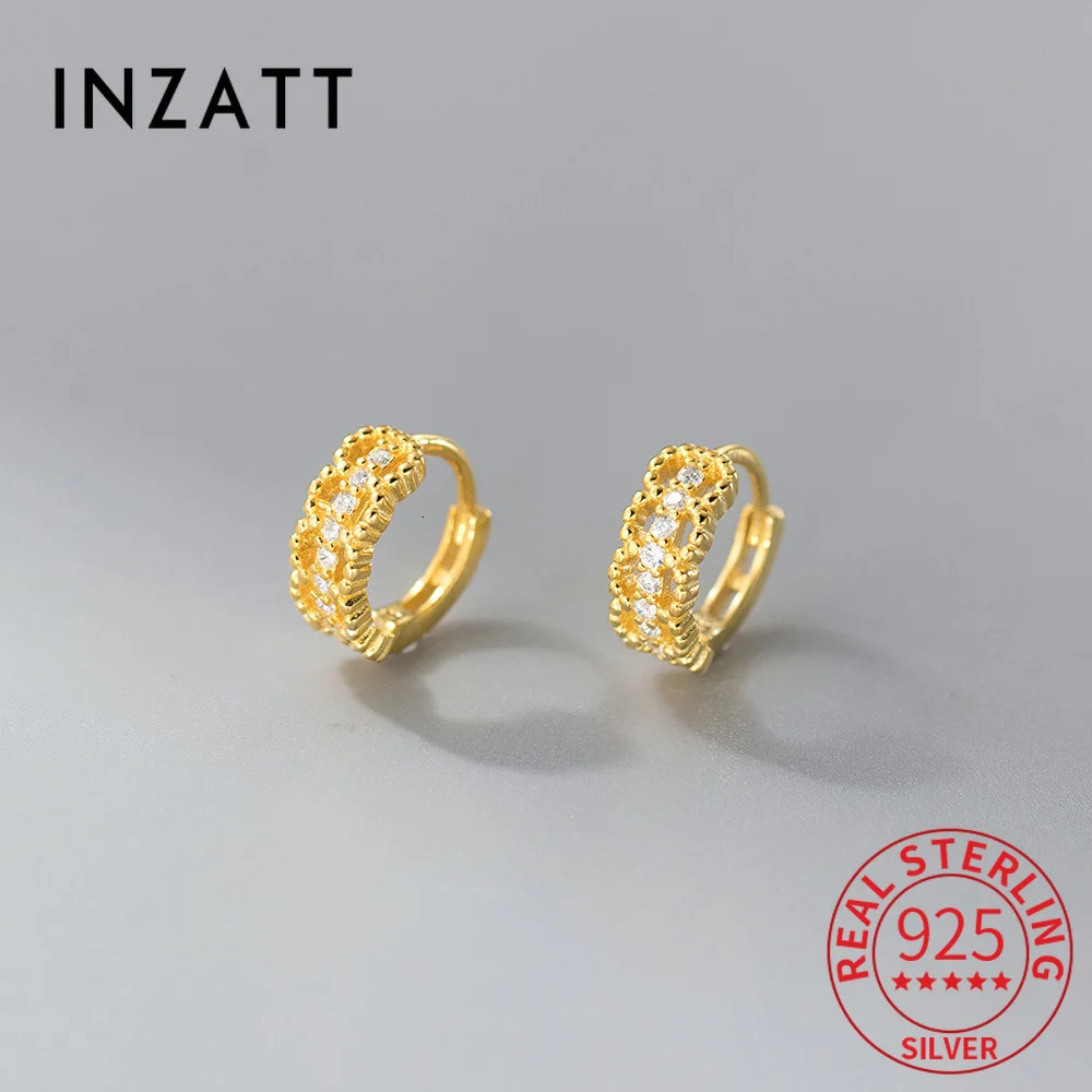 INZATT Real 925 Sterling Silver Lace Zircon Flower 18K Gold Hoop Earrings For Women Cute Fine Jewelry Light Accessories 250930