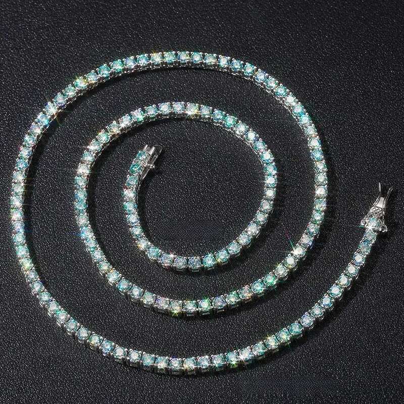New Trend Fine Jewelry Iced Out Blue Green Colorful VVS Moissanite Dia Cluster Chain Tennis Necklace For Women Men