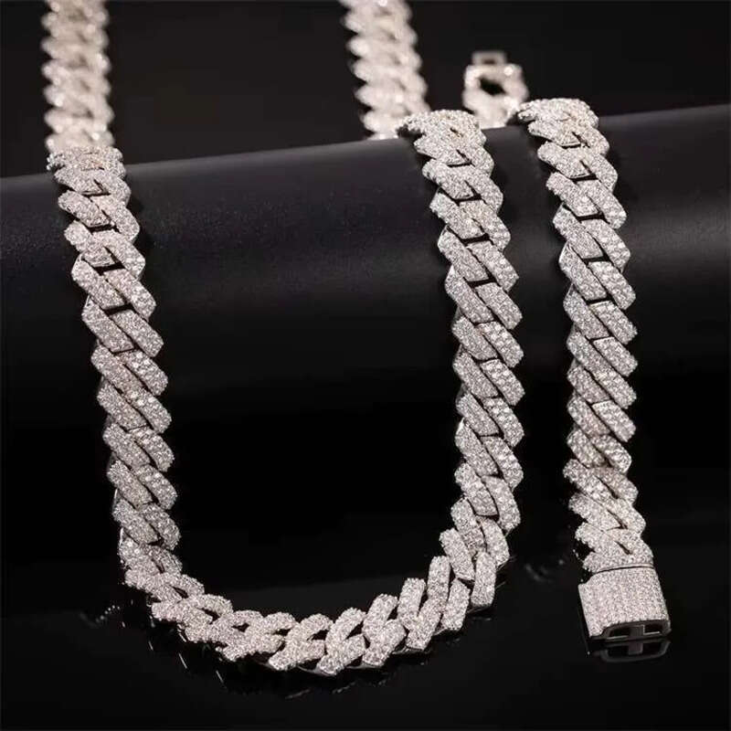 DHCollections Fashion Hip-Hop Cuban Bar Chain All-Match 13Mm Zircon-Inlaid Gold-Plated Necklace Bracelet Jewelry for Men