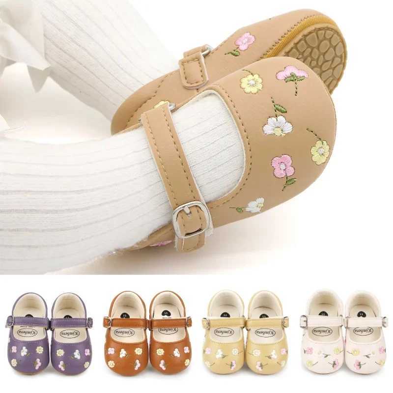 Baby Girls Mary Jane Flats PU Leather Infant Dress Shoes Floral Embroidery Princess ShoesJ250930