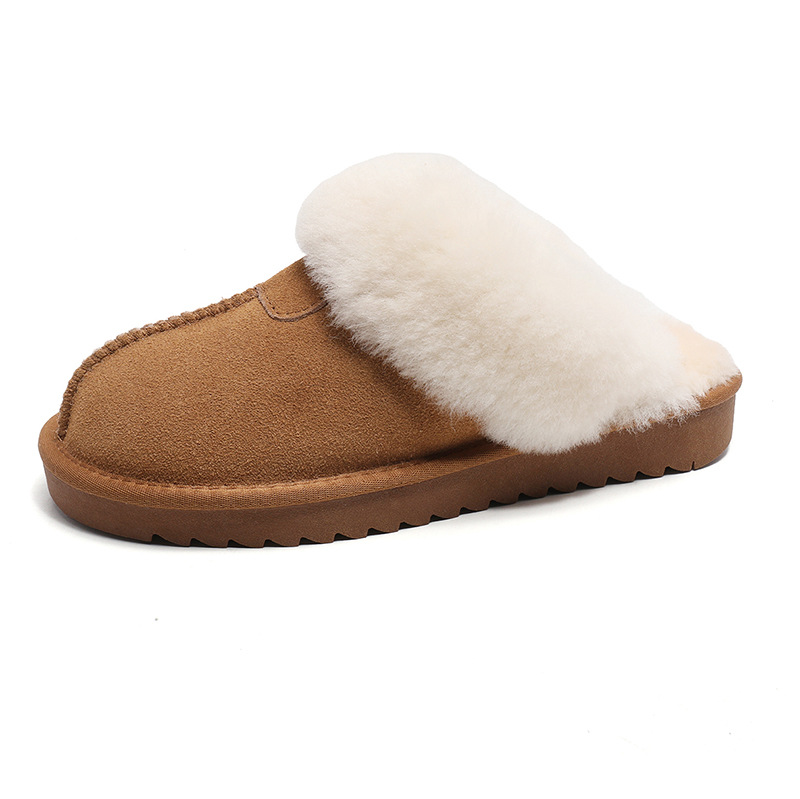 EBV designer shoes free shipping High quality fur on Leather Thick soled flat bottomed new snow boots warm and non slip home cotton slippers for women