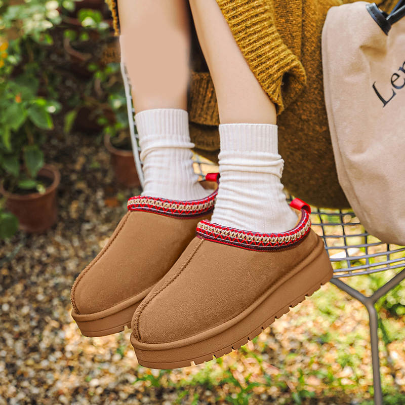 EBV designer shoes free shipping High quality Sheepskin fur on Leather thick soled snow boots for women thickened keep warm winter cotton shoes white 