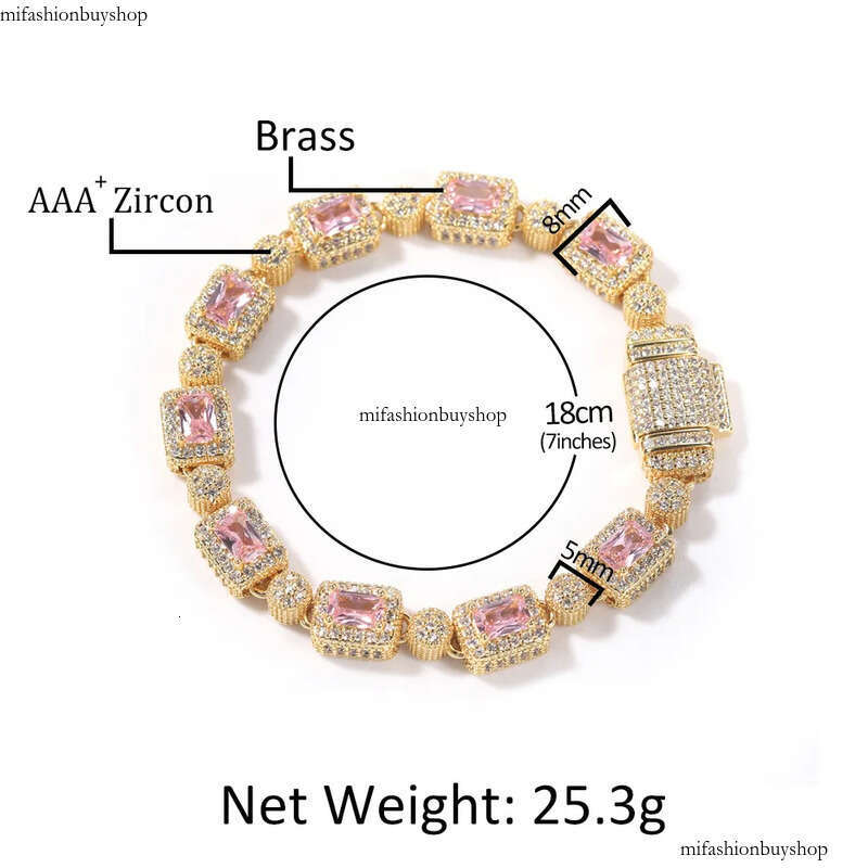 Hip Hop Tennis Chain Necklace Bracelet White Pink Zirocn Gold Plated Men Women Lover Couple Jewelry