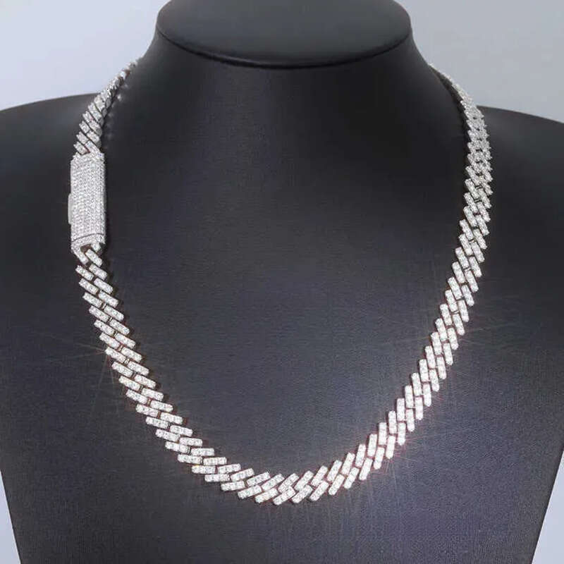 GRA Certificate 10mm Single Row Fine D/VVS Moissanite Cuban k Chain Rapper Hip Hop Necklace Jewelry
