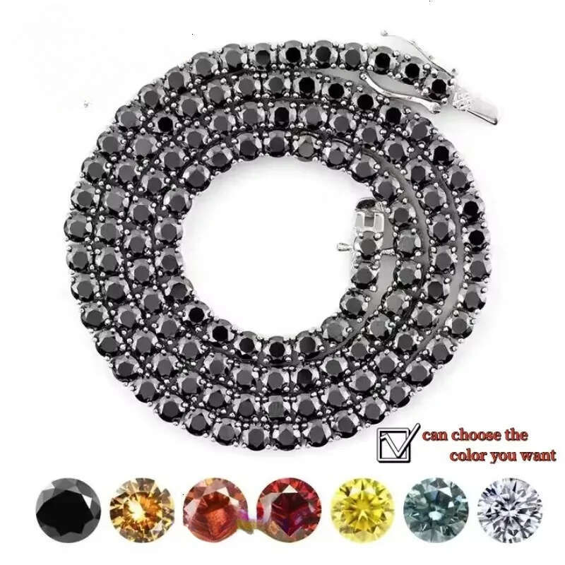 sterg sier GRA Certificated 3mm 4mm black moissanite chain pass dia tester hip hop tennis necklace