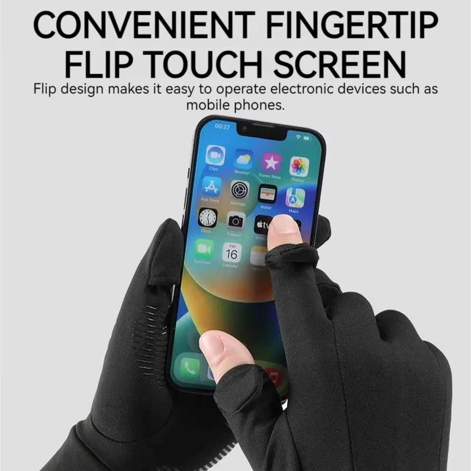 GOBYGO Winter Cycling Gloves Flip Fingers Touch Screen Windproof And Antislip Outdoor Ride A Bike Running Warm Sports Gloves Z250925