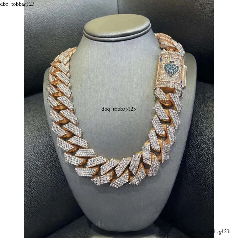 Fully Iced MOISSANITE 20mm Cuban Link Hip Hop Chain Rose Gold Plated Multi Size Available Featuring Dia pass tester