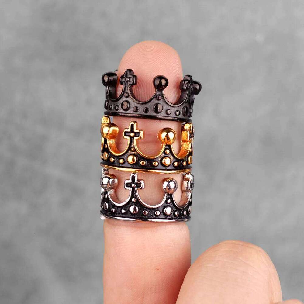 Royal Crown Stainless Steel Retro Rhinestone Man Woman Rings Simple Trendy Punk for Male Girl Boyfriend Jewelry Gift Wholesale