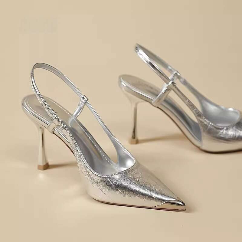 Silver Sandals for Women Designer Shoe 2025 New French Style heelegant High-end Closed Toe Backless Dress Shoes with Thin High heels