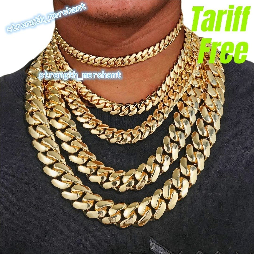 Wholesale Choker 14K 18k Gold Plated Cuban Link Chain 10mm25mm Heavy Solid Miami Cuban Chains Bracelet Necklace for Men