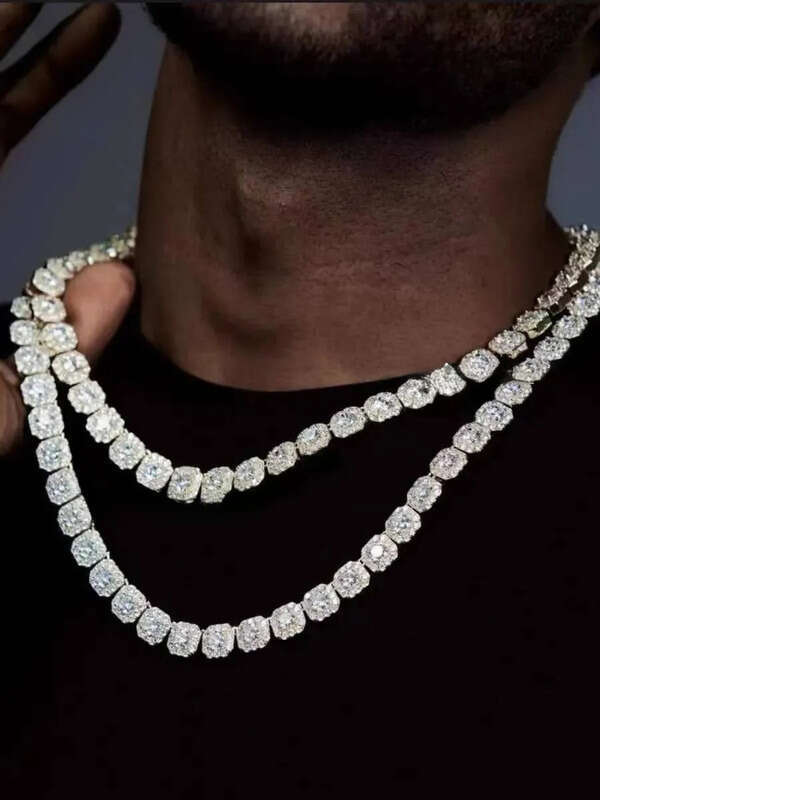 Necklace bracelet Moissanite Dia Custom Vvs Cuban Link S Sier 10mm Large Tennis Chain Solid Back Hiphop