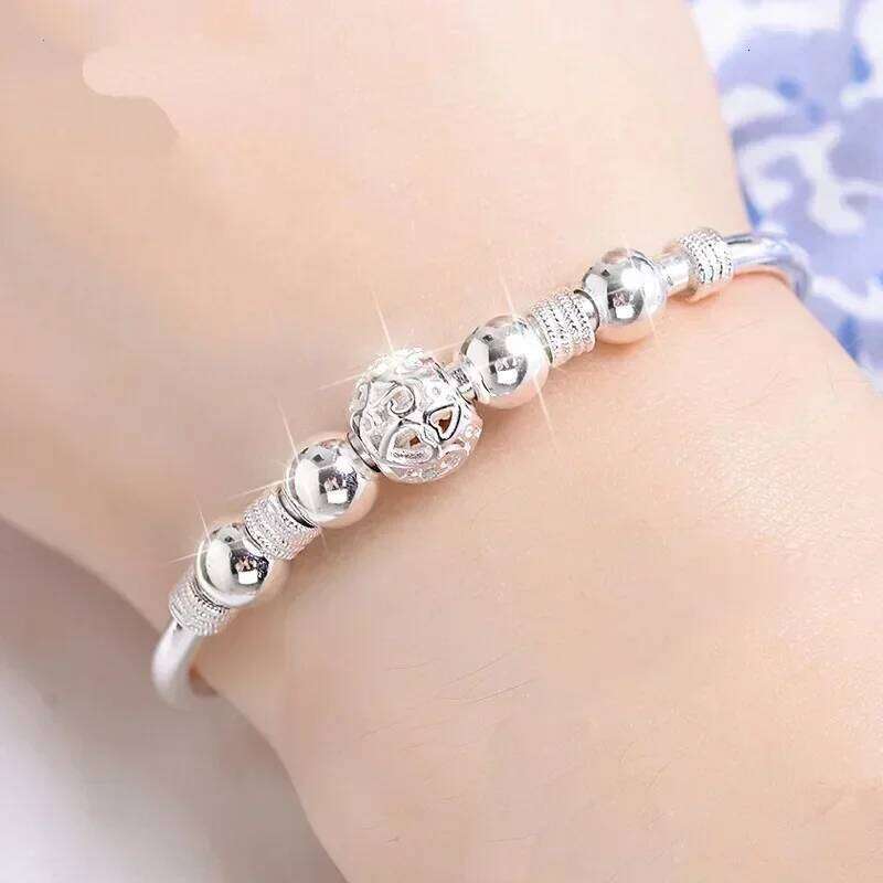 Charms Sterling Sier Bangle For Women Original Adjustable Lucky Bead Bracelets Party Wedding Fine Jewelry