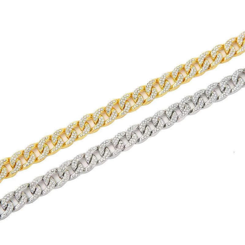 DHCollections Hip Hop for Men Bling Iced Out Cuban Link Chain Gold & Sier Plated Rhinestone Rapper Necklace Fashion Jewellery 18-24 Inch 1 Piece