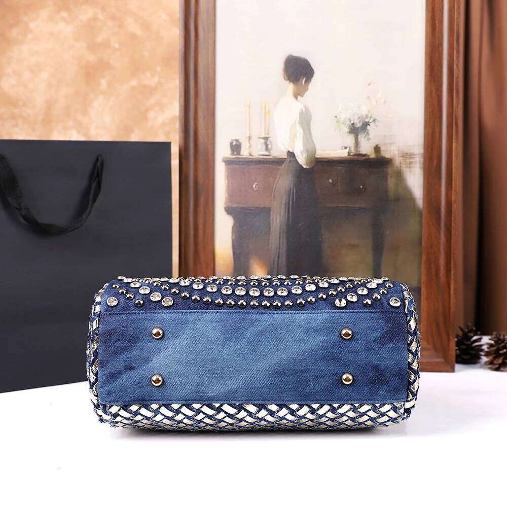 2025 New women's fashion washed denim tote bag, large-capacity elegant dia-encrusted single-shoulder crossbody bag