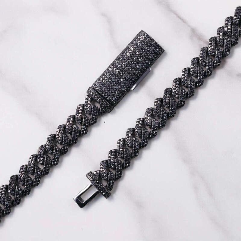 VVS Dia 2rows 10mm 12mm S Sier Hip Hop Necklace Men Black Moissanite Cuban Link Chain For Fashion Jewelry