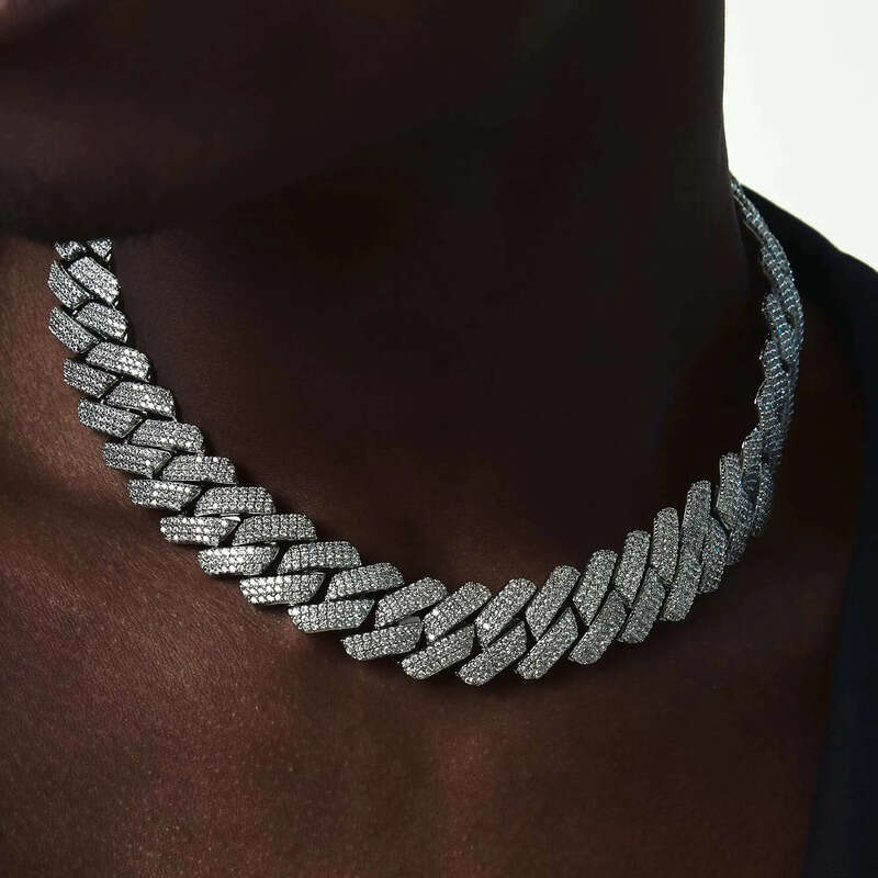 Multi-Row VVS Moissanite Cuban Necklace out Miami Chain Chic Sterling Sier Hip Hop Jewelry 10MM
