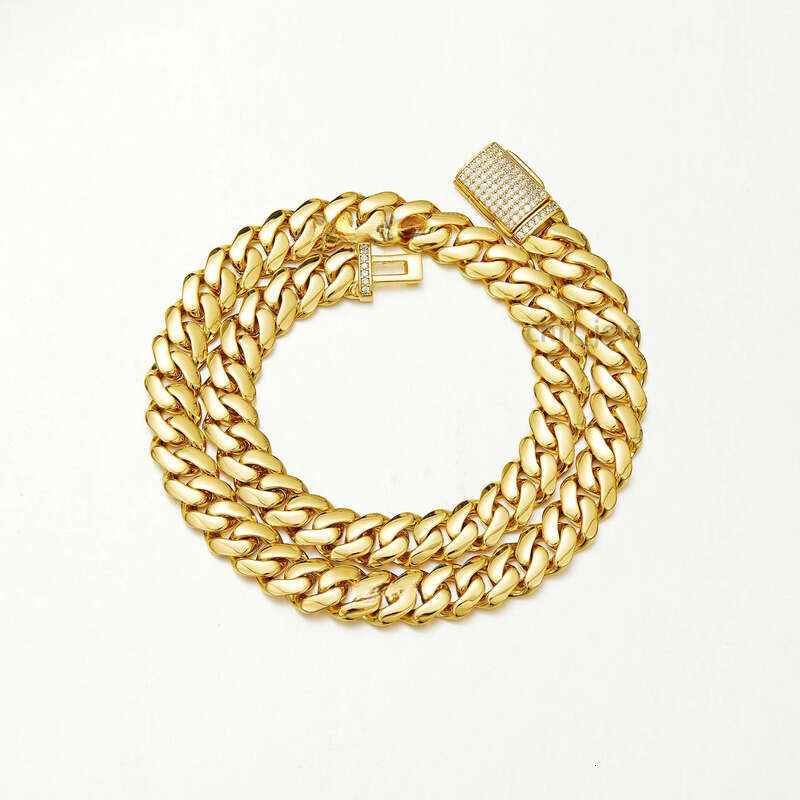Miami Cuban Link Chain Necklace Designer 8/10/12/14mm Wide Micro Inlaid 5A CZ Dia In Buckle Rock Rapper Hip Hop Gold Mens Jewelry Women Luxe Gift