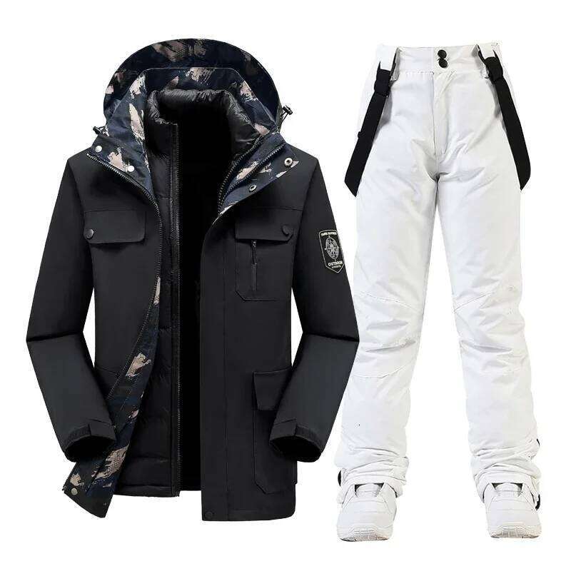 Ski Men Winter Suit Sets Snowboarding Clothing Waterproof Coat Down Jacket Outdoor Windproof Snow And Strap Pants