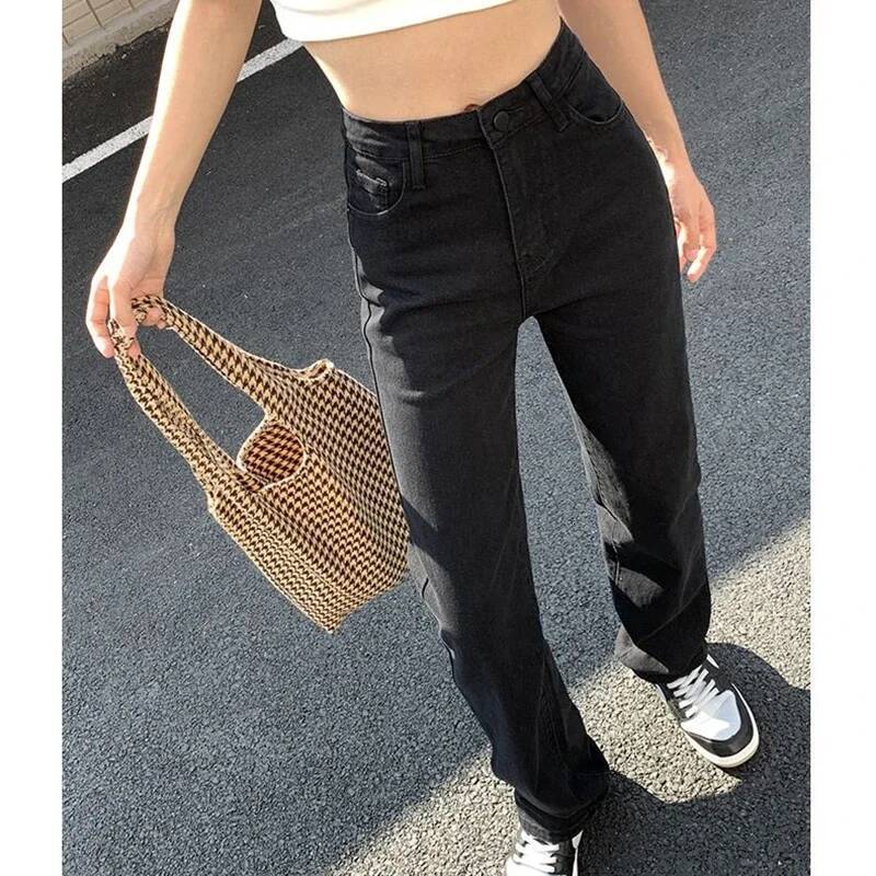 Woman Korean High Waist Streetwear Straight Leg Jeans Girls Y2k Clothes Pants Female Fashion Black Baggy Haruku Denim Trousers dongdumaoyi