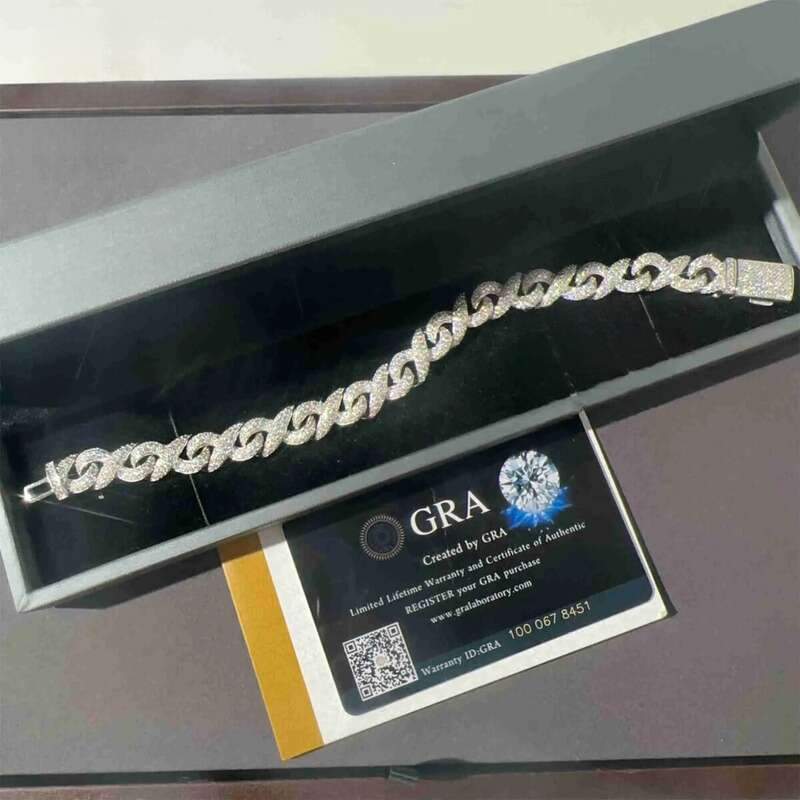 New Arrivals 10mm Width Solid Sier Iced Out Hip Hop Jewelry VVS1Moissanite Dia Franco Cuban Link Infinity Bracelet Men