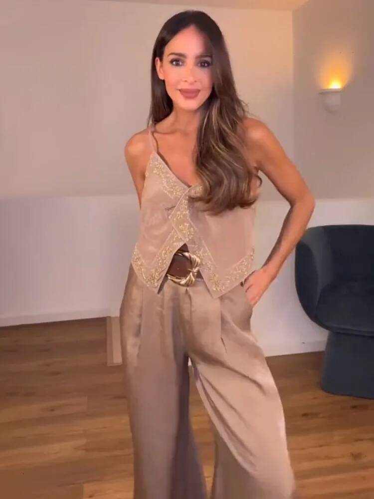 Women New Fashion Solid Belt Wrinkles Decorate Casual Loose Trousers Female Chic Zipper Side Pocket Slim Wide Leg Pants dongdumaoyi