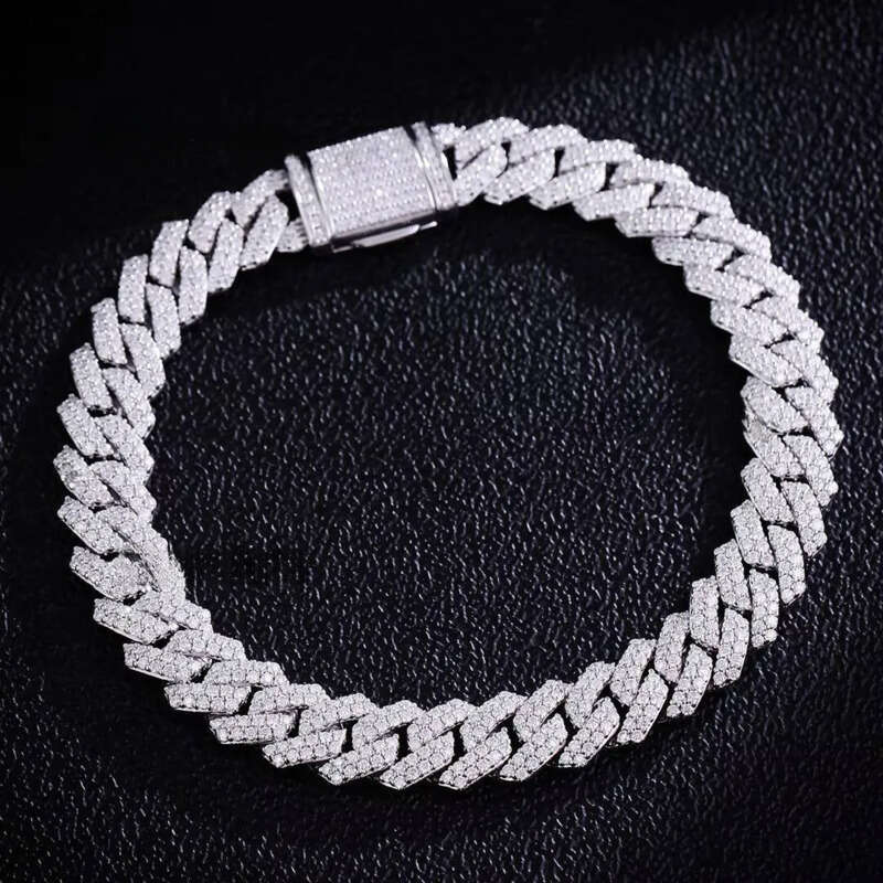 8MM Full Moissanite Chain Bracelet for Men Women Certified 100% Sterling Sier Hip Hop Cuban Link Male Jewelry Gift