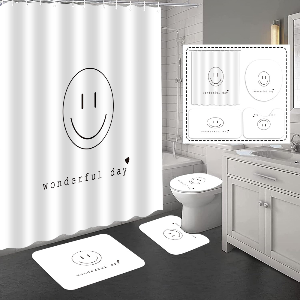 YL-37410 Hot selling shower curtain manufacturer Bomi digital printed polyester shower curtain non-slip mat set