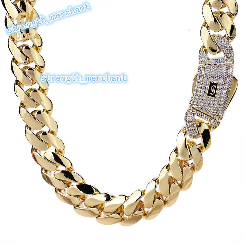 Voaino 9k14k18k Gold Plated Cuban Link Chain Lab Diamond Clasp Flat Miami Cuban Link for Men Women