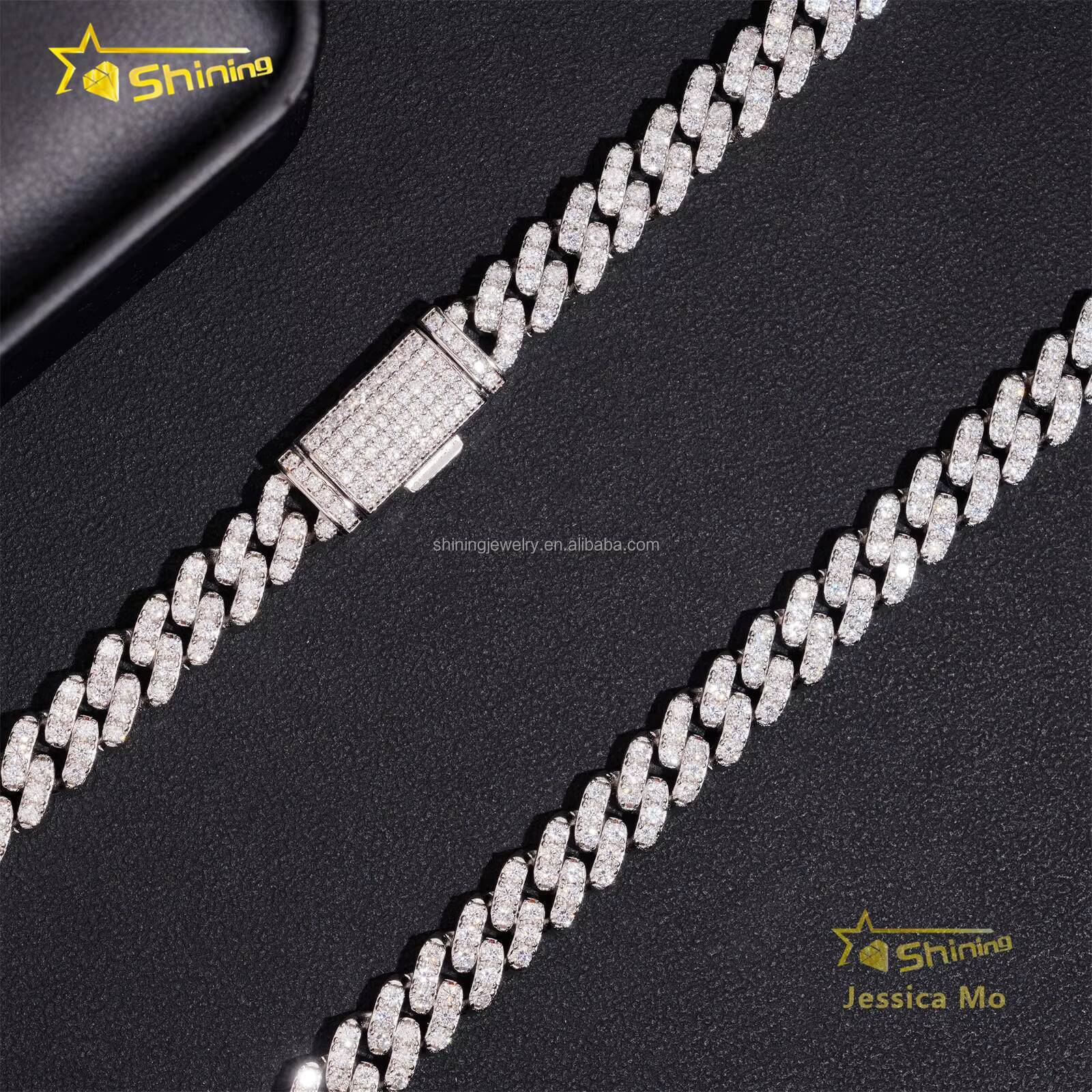 8mm One Row Stone Prong Setting GRA Certificate S925 Solid Silver Iced Out VVS Moissanite Miami Cuban Link Chain Bracelet Set