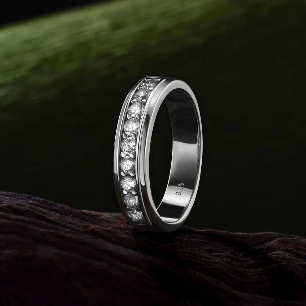 Newshe Sterling Sier Moissanite Wedding Rings for Men Half Eternity Brilliant Round Imitation Dia Engagement Band
