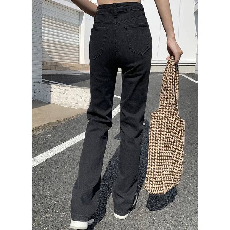 Woman Korean High Waist Streetwear Straight Leg Jeans Girls Y2k Clothes Pants Female Fashion Black Baggy Haruku Denim Trousers dongdumaoyi