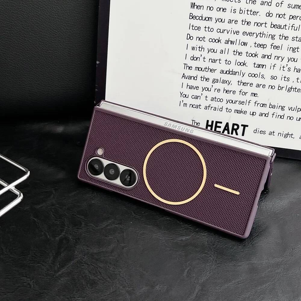 Light PU Matte Slim Solid Color Phone Cases for Samsung Galaxy Z Fold 7 6 5 4 3 Magnetic Wireless Charge Protective Cover