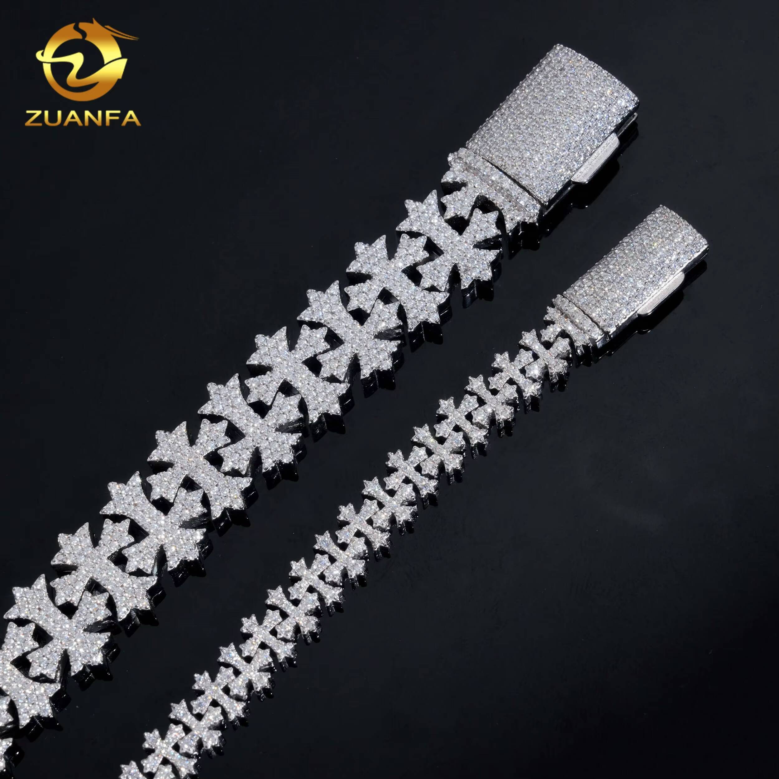 Zuanfa Jewelry Moissanite Cross Bracelet 85mm 16mm Cuban Link Chain Moissanite Cuban Link Bracelet Cuban Chain