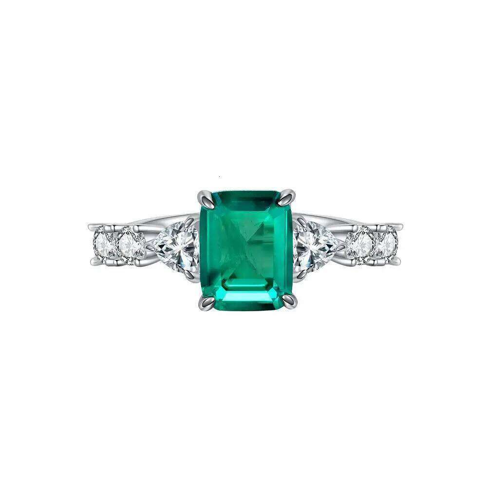 Solid Platinum PT950 Women's Emerald Cotton Muzuo Seiko Caibao Moissanite Dia Ring