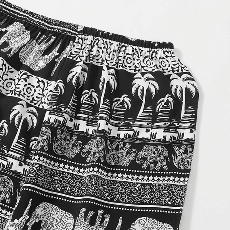 Ladies' spring and summer thin tropical style bamboo tree elephant print casual pants like outdoor sports ankle binding sunscree dongdumaoyi